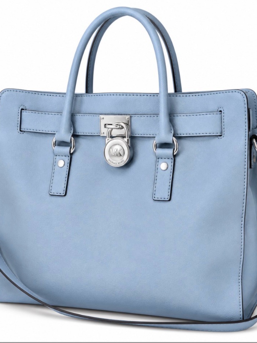 Michael Kors Light Blue Leather Satchel with MK Padlock